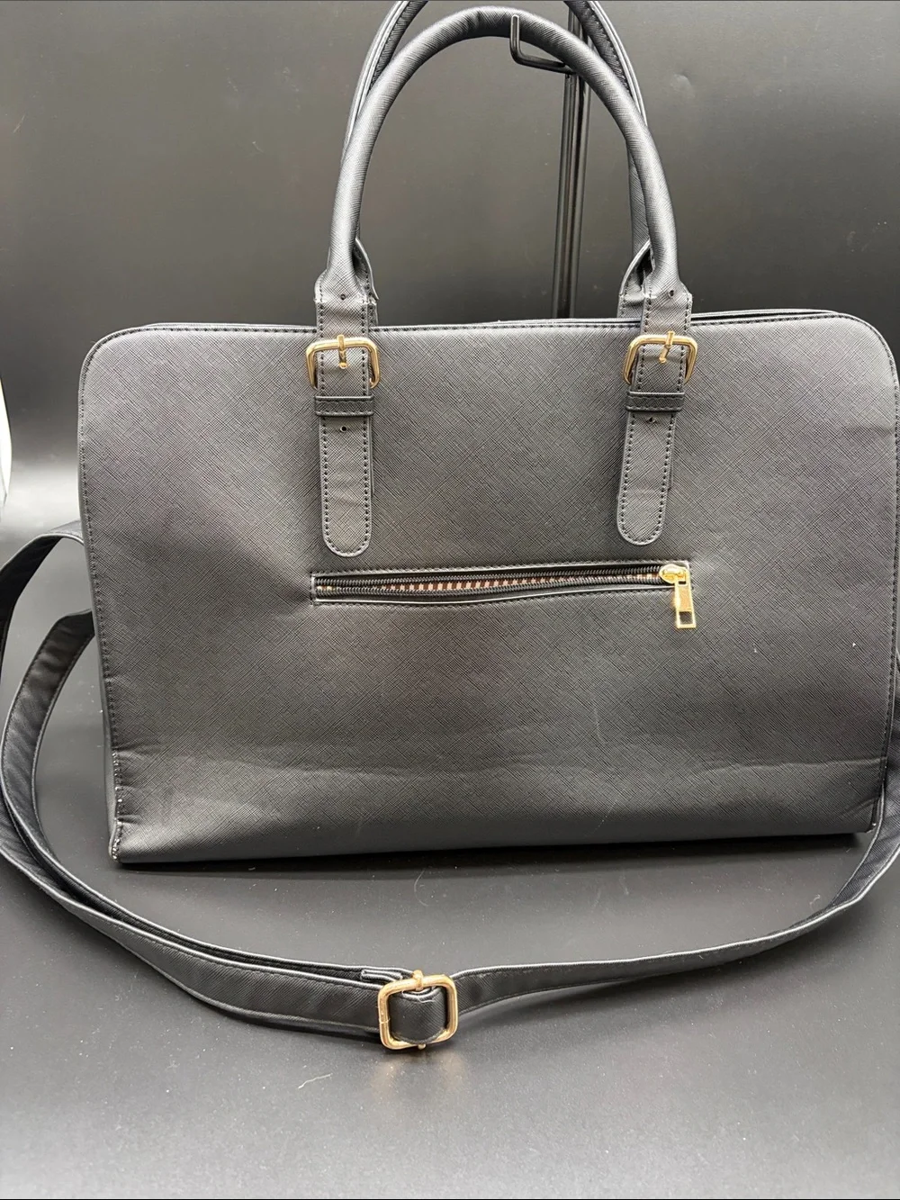 Black Laptop Tote with Bow and Gold Accents